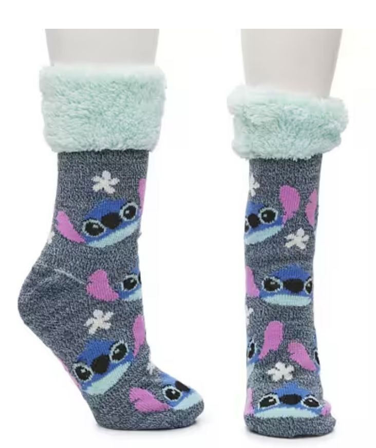 NEW! Lovely Slipper socks - Disney - LILO And stitch - Anti Slip Faux fur Calf Length Size 4-10 Cute, Warm And Cozy!