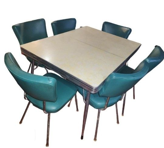 Vintage 1950's Chrome & Formica Table And 6 Chairs - Original Uphosltery And Great Info 