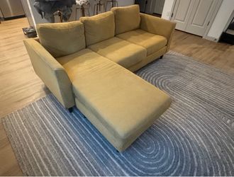 2 Piece-Yellow Fabric Sectional Sofa with Chaise