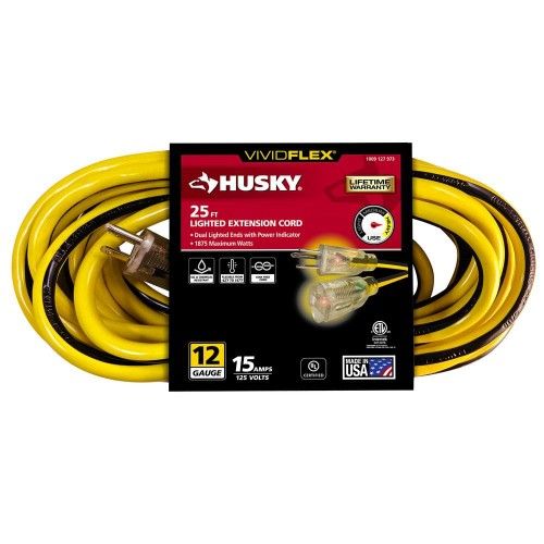 VividFlex 25 ft. 12/3 Heavy Duty Indoor/Outdoor Extension Cord Light End, Yellow