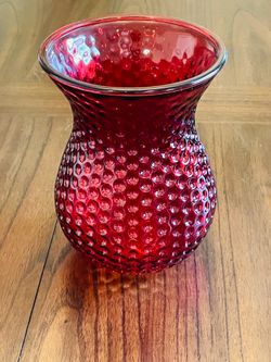 Vintage Ruby Red Hobnail Glass Bud Vase - Mid Century Modern 6" Tall