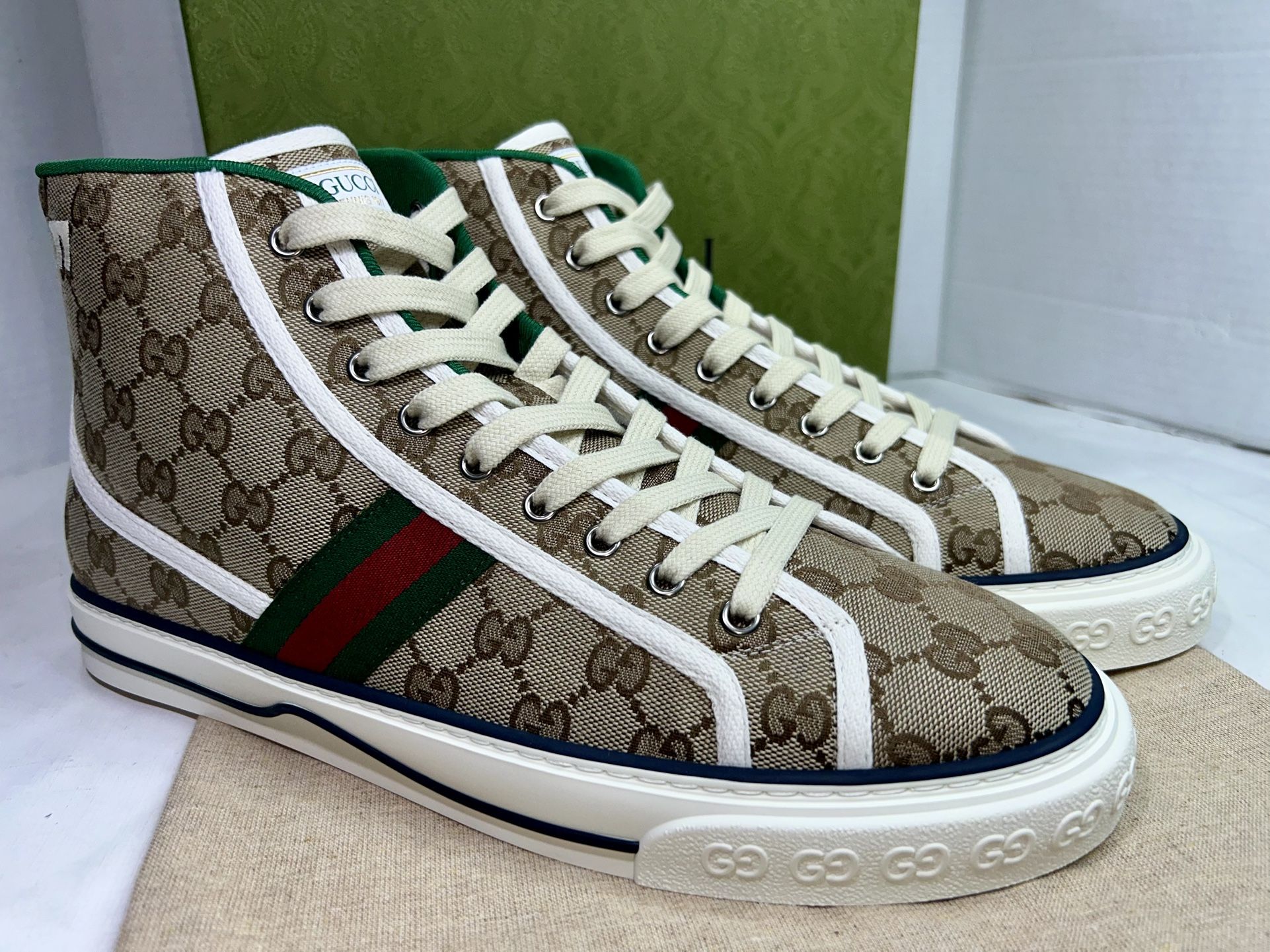 GUCCI TENNIS 1977 GG SUPREME CANVAS HIGH TOP SNEAKERS SZ G 11.5 NEW SEASON 