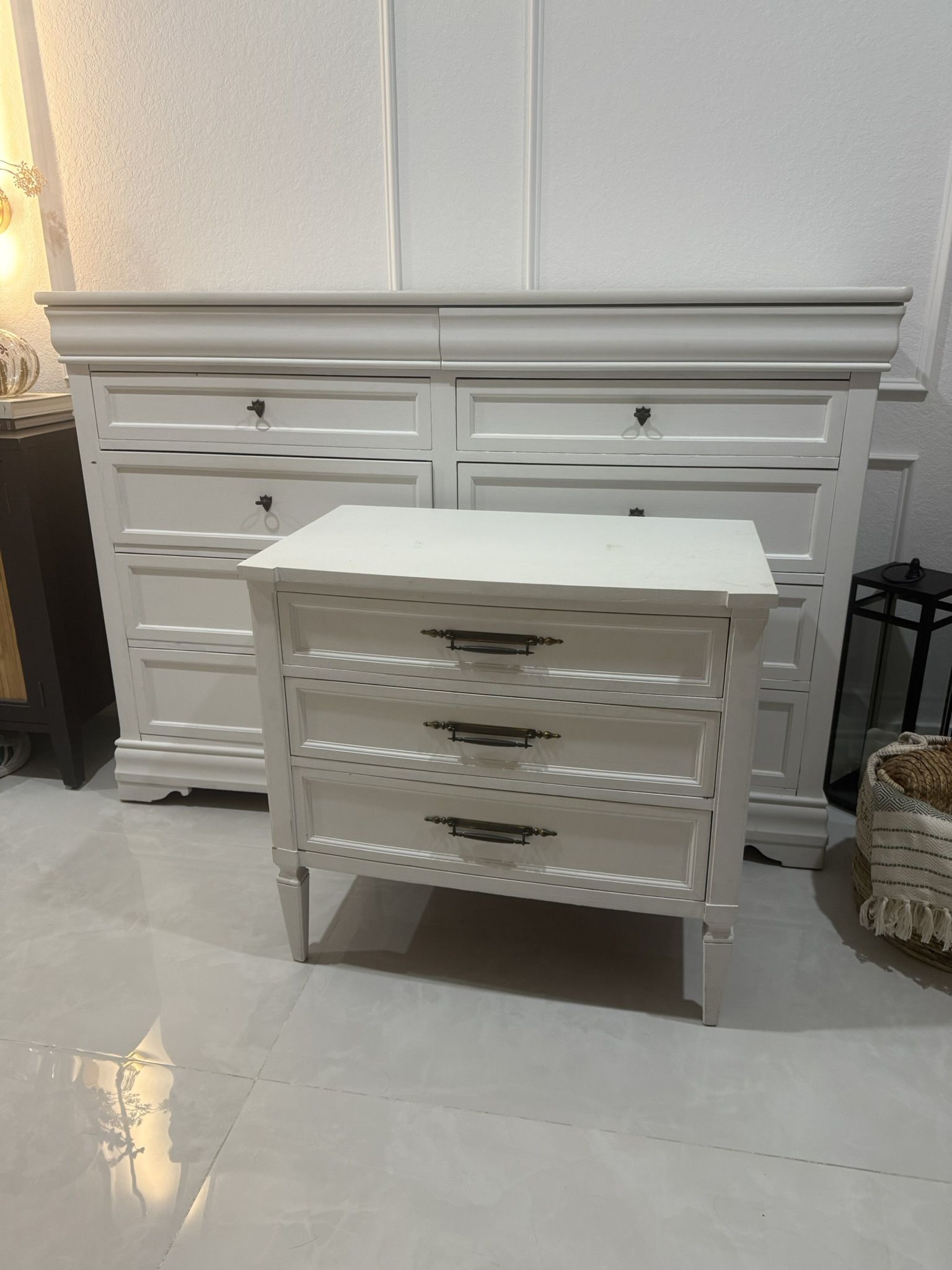 Real Wood White Dresser & 2 Night Stands