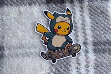 Snorlax Pikachu Skateboard Sticker, Waterproof Viny!Decal, Anime Gamer Laptop