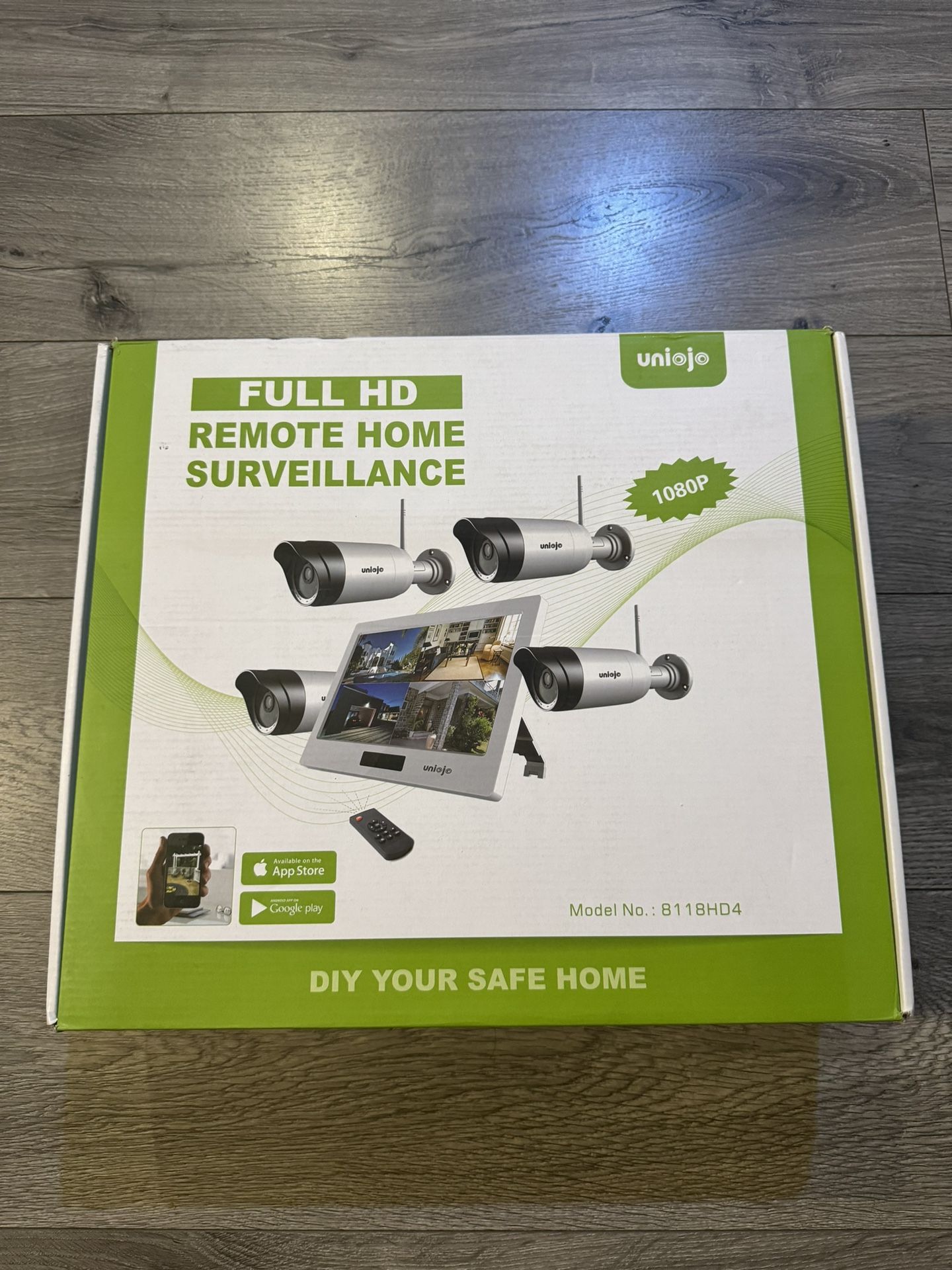 Wireless WiFi Security Camera System (4Pcs), UNIOJO 1080P with inches  LCD Touch Screen Monitor, HD Megapixel Night Vision IP66 Waterproof I