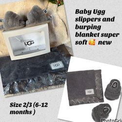 Baby Ugg Slippers And Burping Blanket New Size 2/3 (6-12 Months) New $35 Firm Cash Or Zelle  