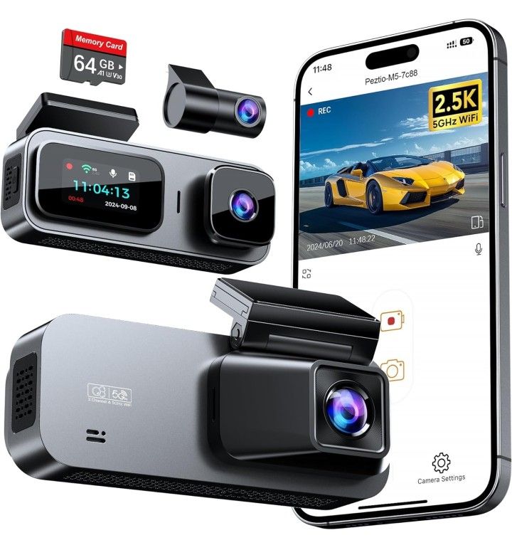3 Channel 5GHz WiFi Dash Cam with 64GB Card