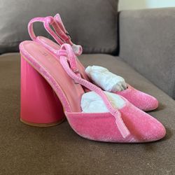 Chunky Pink Velvet Heels