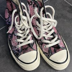 Women’s Size 6 Black And Pink Sequins High Top Converse