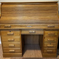 Oak Roll Top Computer Desk $75