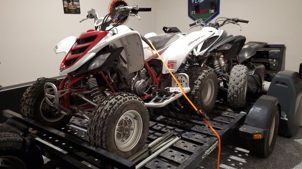 2 yamaha raptors with trailer