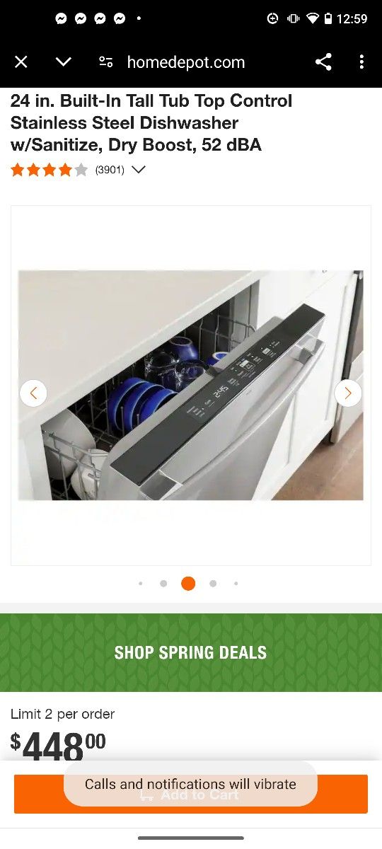 GE
24 in. Built-In Tall Tub Top Control Stainless Steel Dishwasher w/Sanitize, Dry Boost, 52 dBA