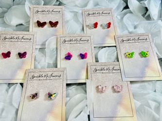 Stud Earrings, Butterflies, Hearts, Hemp leaf, Etc 