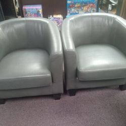 2 Gray Barrel Chairs 