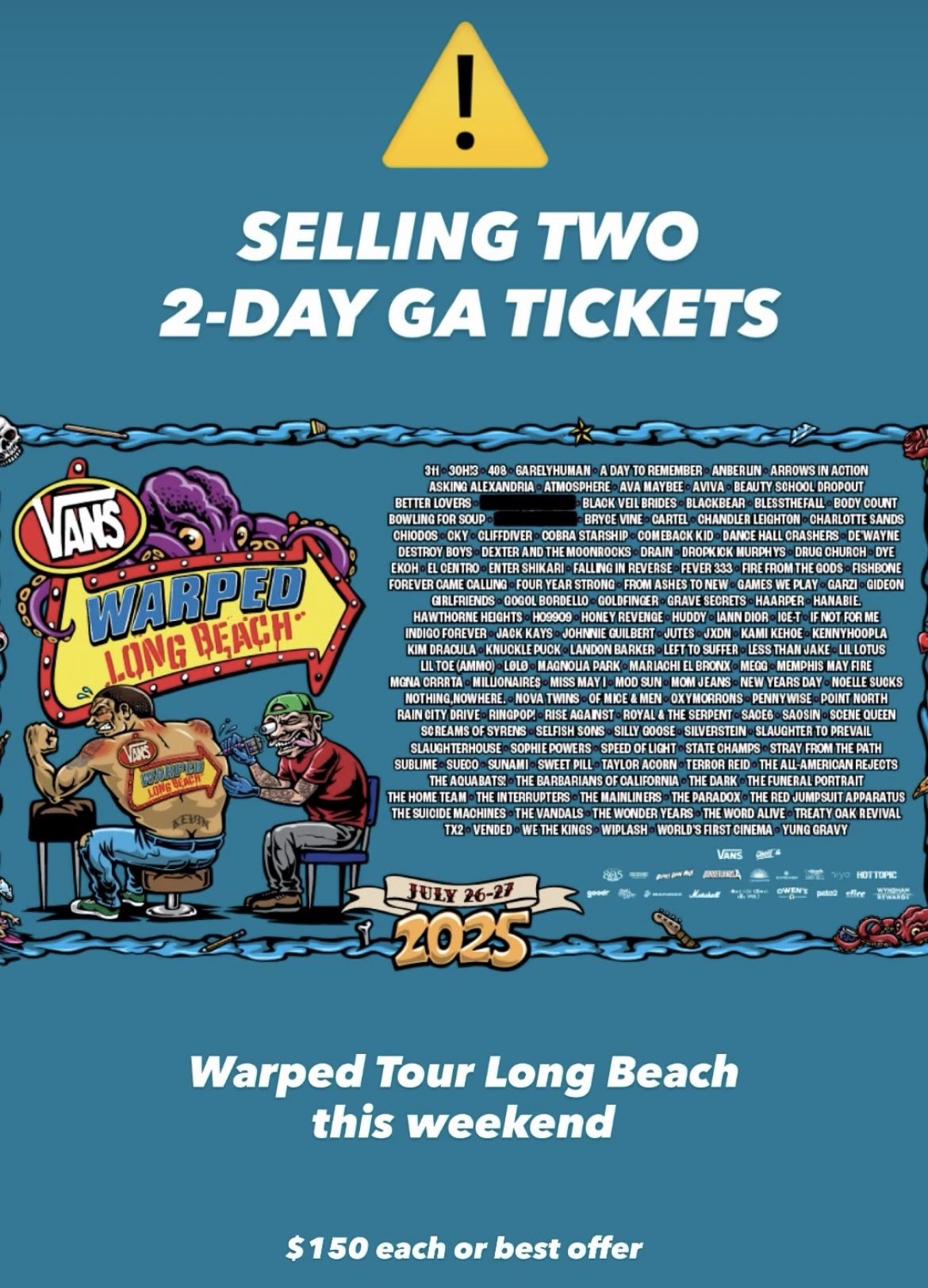 ***2 Warped Tour Tickets For Sale***