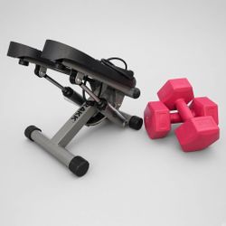 TRAKK Mini Stepper Exercise Machine with Resistance Bands + 2 Dumbells