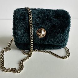 Kate Spade Audrey Faux Shearling Micro Crossbody Bag Peacock K9280 New