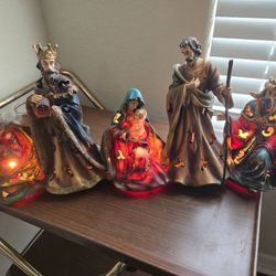 Vintage Ceramic Light Up Nativity Electric Christmas Decorations 