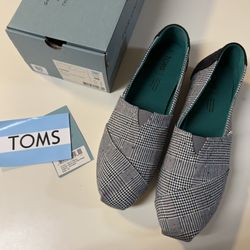 TOMS Women’s Classic Black Dot Glen Plaid Flat Casual Shoes Size 10 NWB