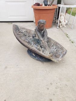 Vintage Concrete Fisherman Statue