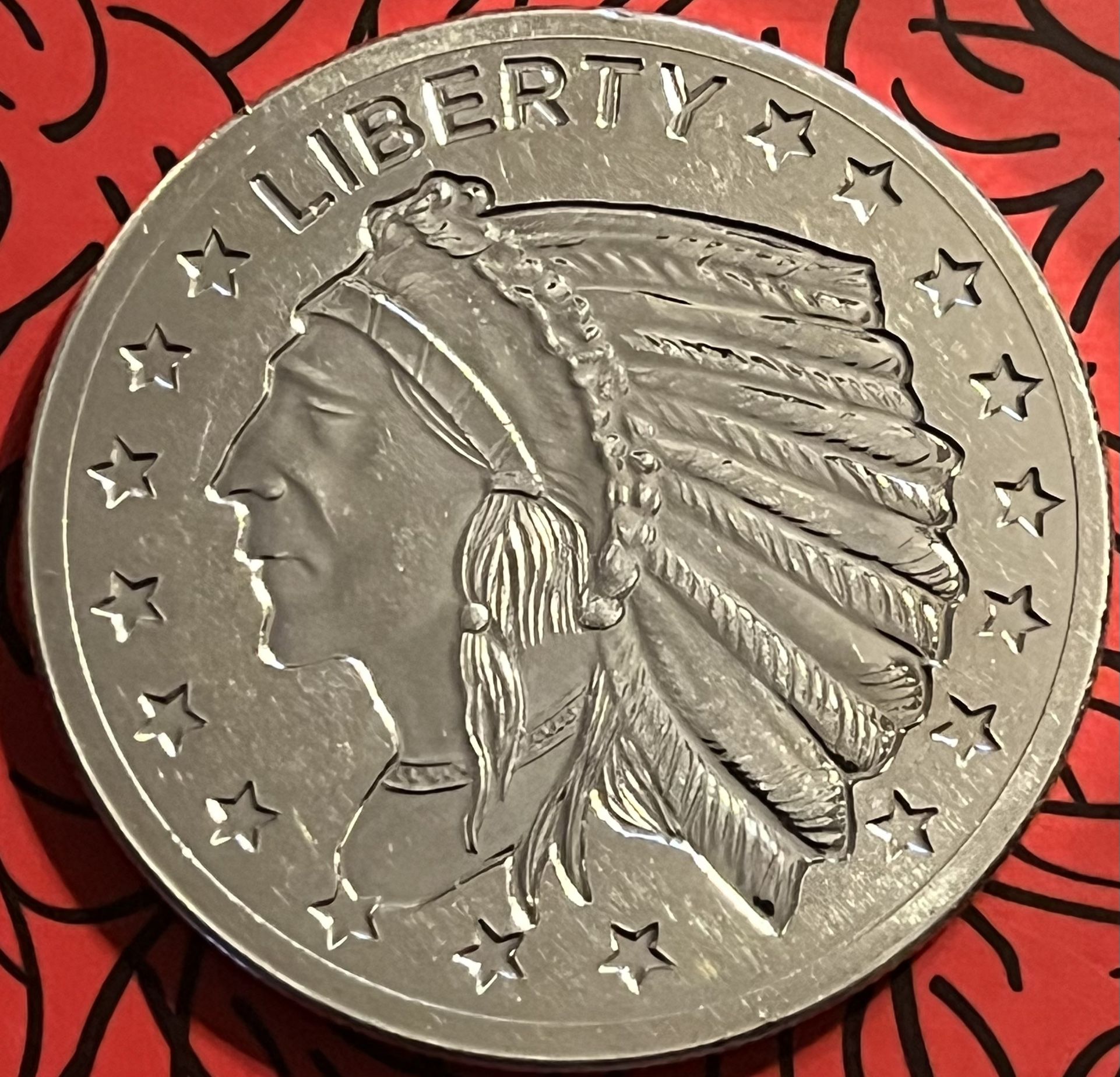 1 Oz Silver Incuse Indian Head  Silver Round .999 FS