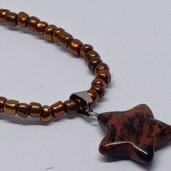 New, Star Beaded Necklace, Stone Pendant, Glass Sea Beads, Handmade, Gift Bag