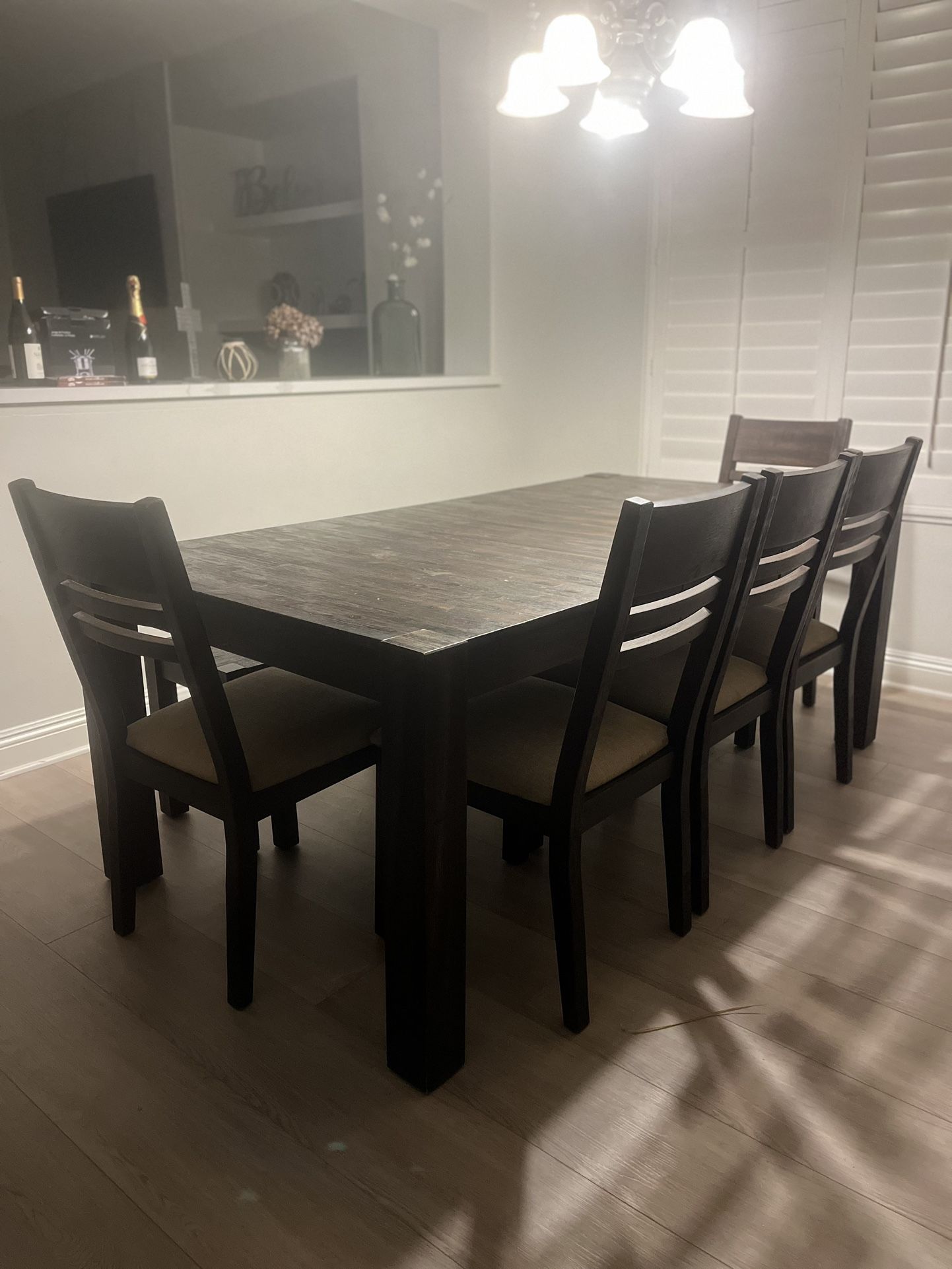 Wood Dining table With 5 Chairs And Bench