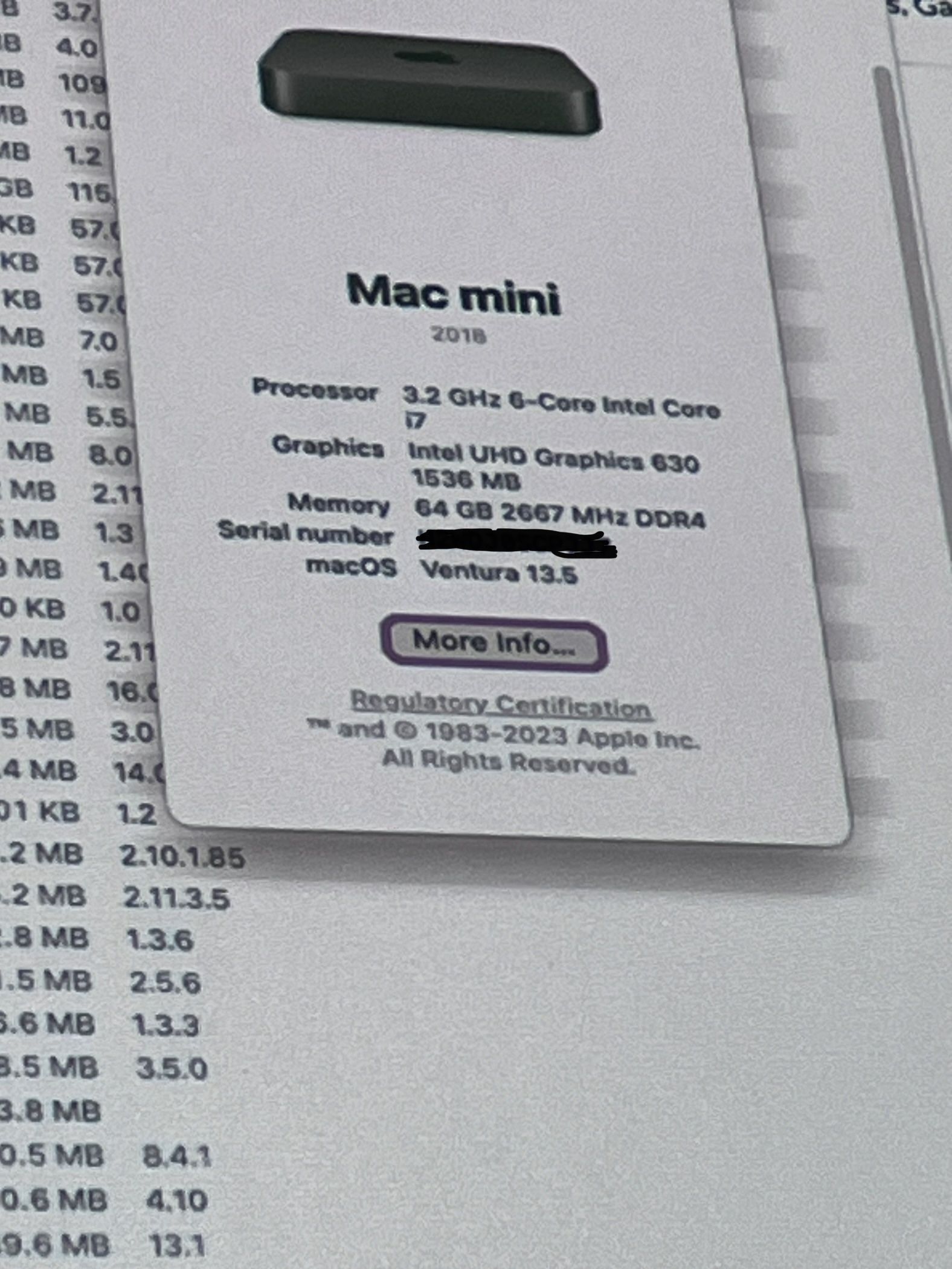 Mac Mini i7 6 Core 3.2 GHz 64GB 500GB SSD