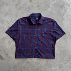 Vintage Cropped Plaid Button Down Shirt - S