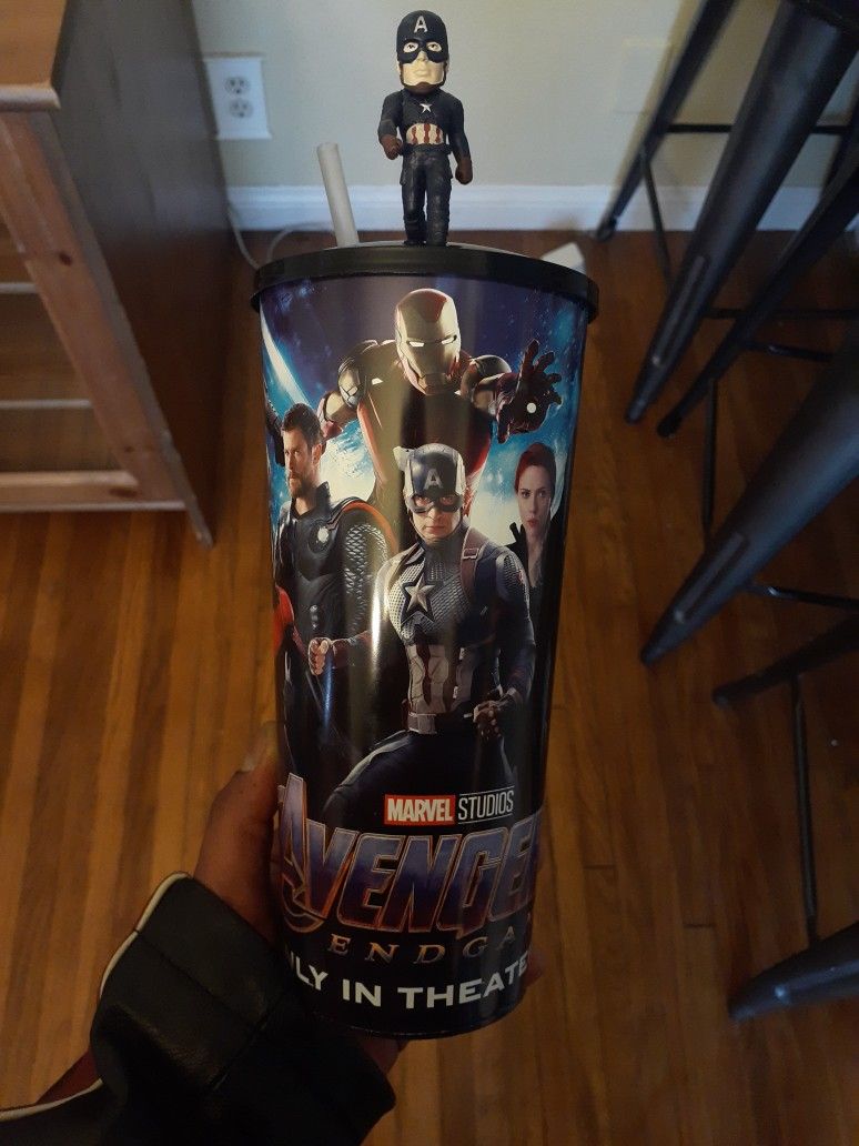 Avengers Endgame Cinemark Exclusive Collectors Cup With Captain America Figurine.