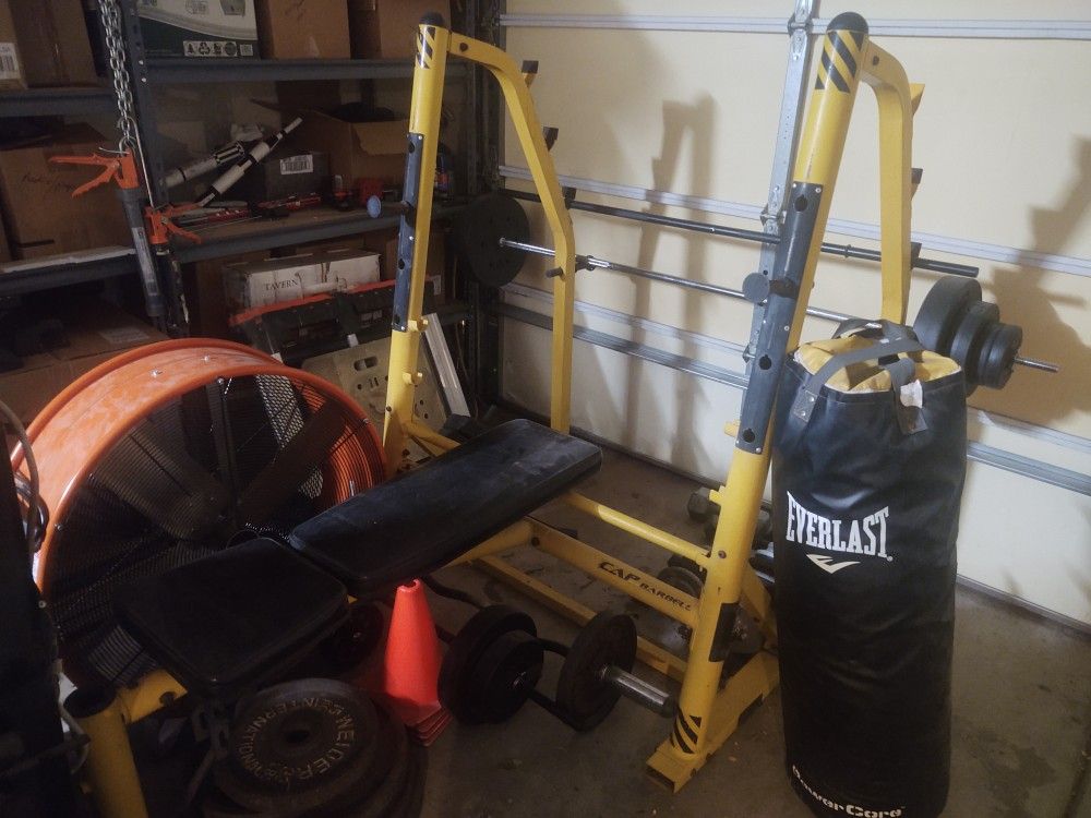 Weights, Bench, Heavy Bag