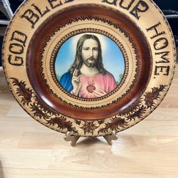 Jesus Hand carved Wood Plaque 