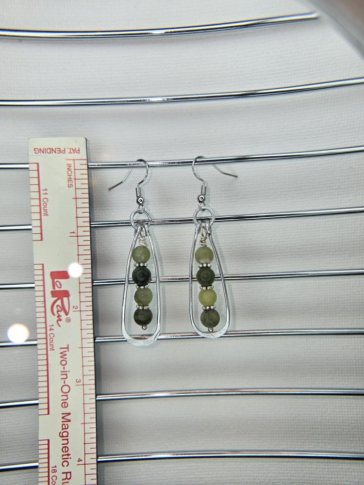 Green Bead Dangle Earrings