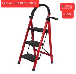 ➿️ Btidfty 3 Step Folding Ladder 330LBS Capacity W/ Hand Rail,Red #4753
