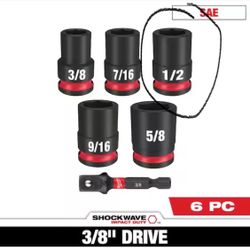 SHOCKWAVE 3/8 in. Drive SAE Standard 6 Point Impact Socket Set (6-Piece)=Milw-344