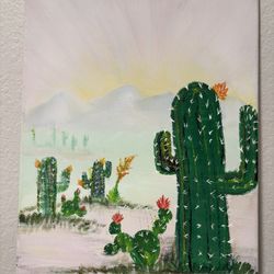 Original Art Saguaro Desert Landscape Signed 