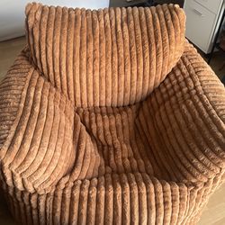 Gericco Oversized Bean Bag Chaise Lounge Chair Indoor for Adults with Armrests & Ottoman - Giant Comfy Orange Beanbag Floor Sofa Cloud Accent Chair fo