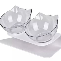 Unbranded Cat Dog Water Food Double Bowls Clear Pet Feeder w/ Raised Stand New