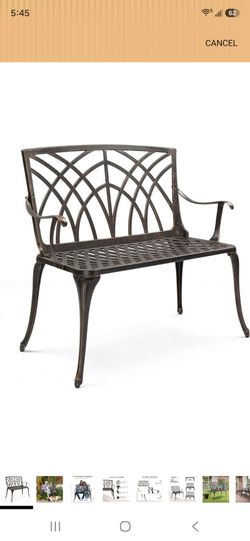 VINGLI 38" Outdoor Metal Bench, Cast Aluminium Garden Bench, Weatherproof Antique Finish Orchid Chair, 1-2 Person Seat Deck Furniture for Porch Entryw