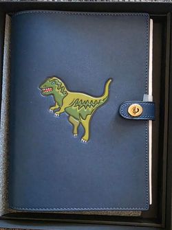 COACH Notebook With Rexy Smooth Leather Brass Blue