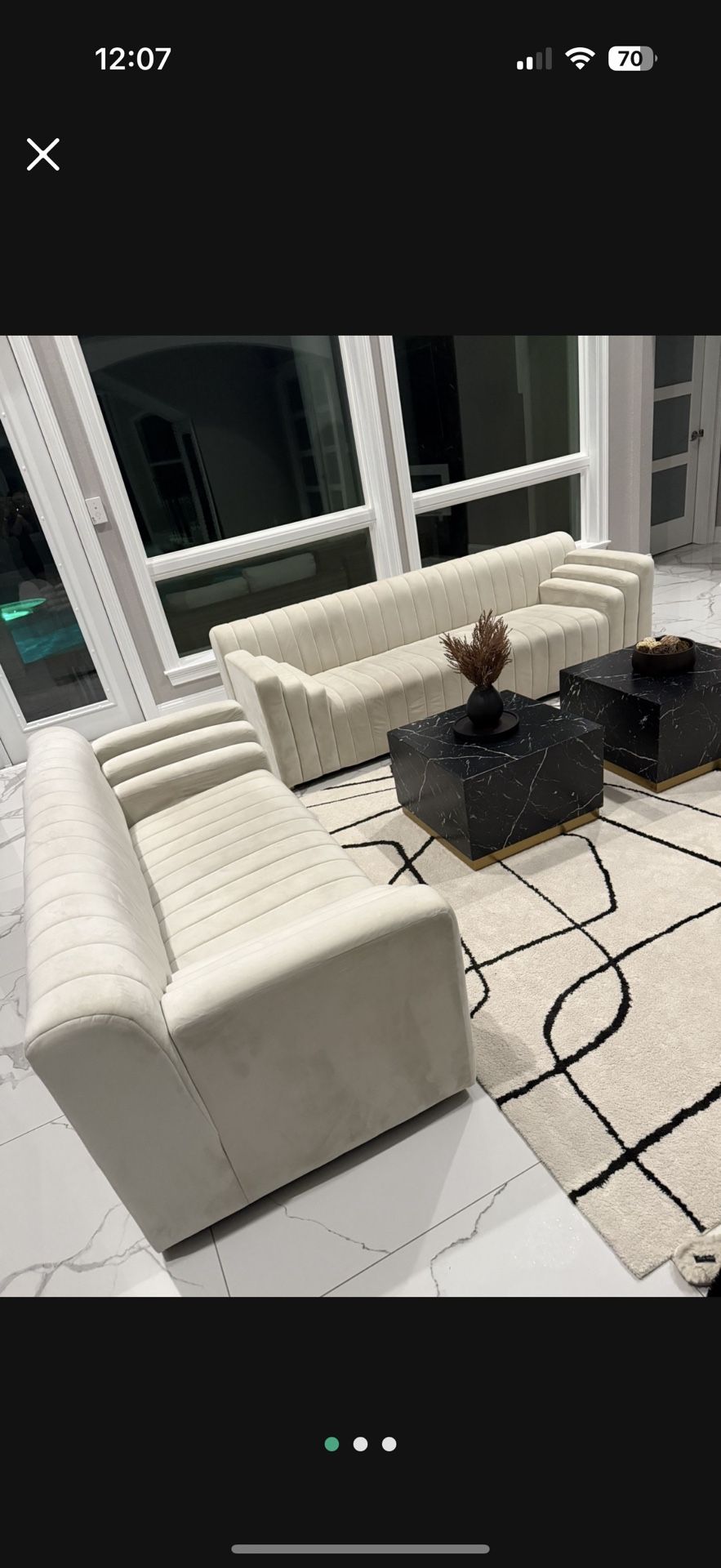 2 Piece Cream Velvet Sofa Set