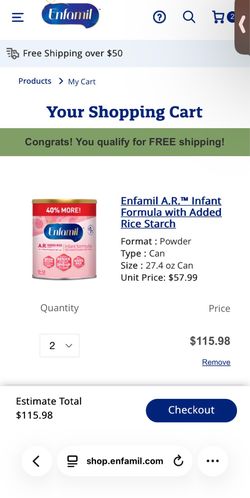 pink Enfamil A.R. Infant Formula with Added Rice