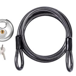 DELSWIN Disc Padlock With Cable - Stainless Steel Discus Lock,3/8-Inch Shackle And 6 Ft Security Steel Cable For Outdoor Fence Bike Kayak Trailer