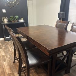 Solid Wood Dining Table Set with Chairs + Leaf Extension – Dark Wood