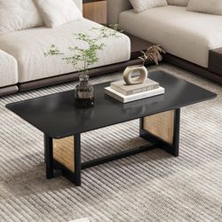 47" Black Modern Rattan Coffee Table [NEW] **Retails for $300  <Assembly Req>