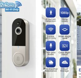 Wireless 1080p Video Doorbell Camera, Al Human Detection, Live View, 2-Way Audio Included Chime