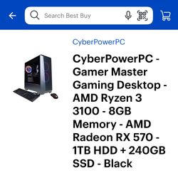 CyberPowerPC Gamer Master with AMD Ryzen 3 3100, 16 GB RAM, Radeon RX 570, 240 GB SSD + 1 TB HD