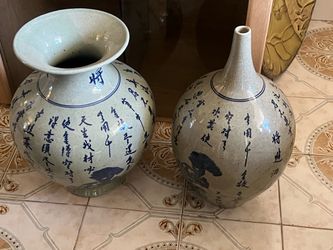 Chinese Blue and White Ceramic Vases Set of 2