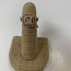 14KT Rose Gold  Princess Halo Diamond Ring 