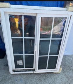 White Vinyl Sliding Window with Grid